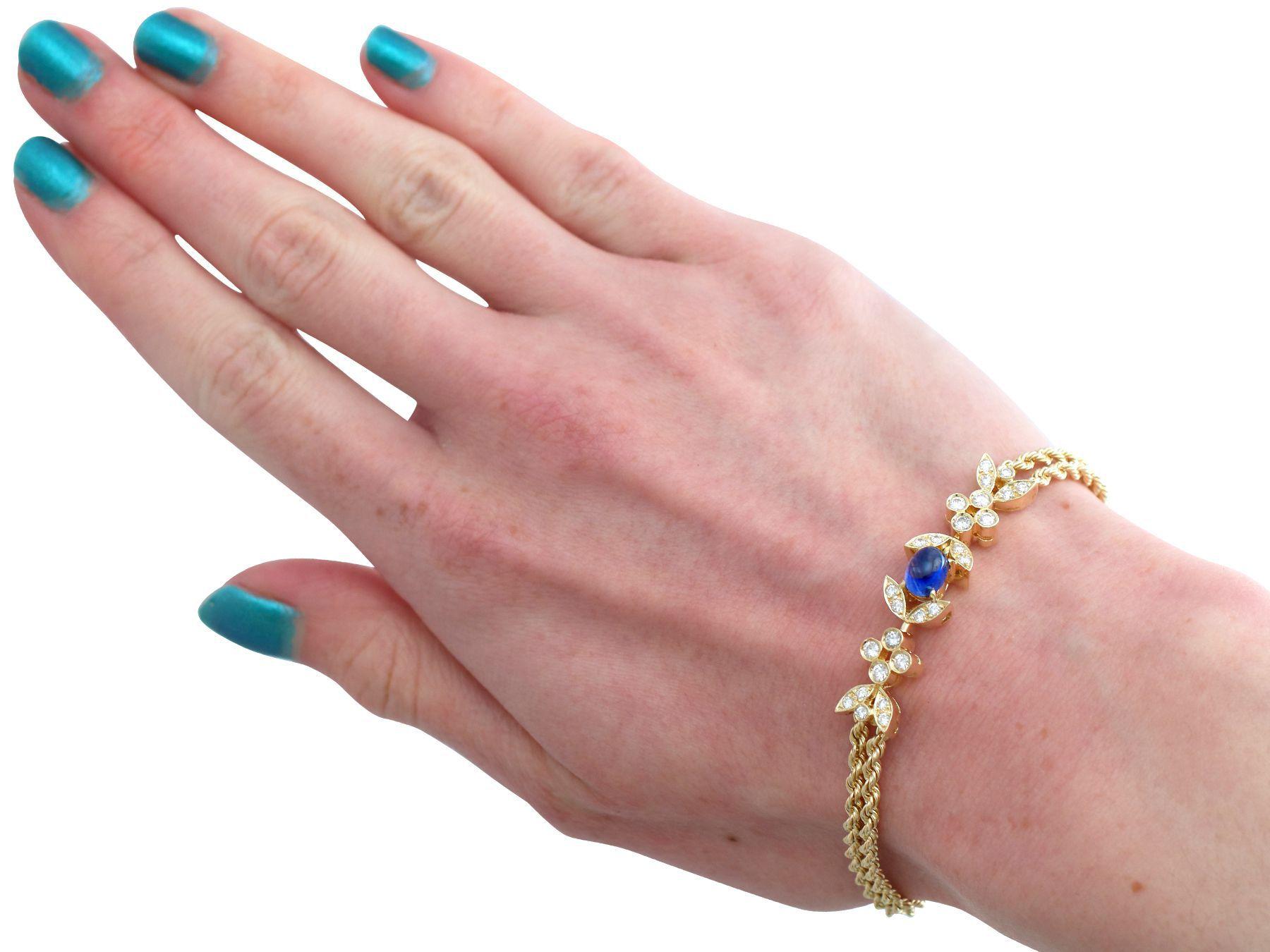 Vintage French 1.30ct Sapphire and Diamond Yellow Gold Bracelet, circa 1940 For Sale 3