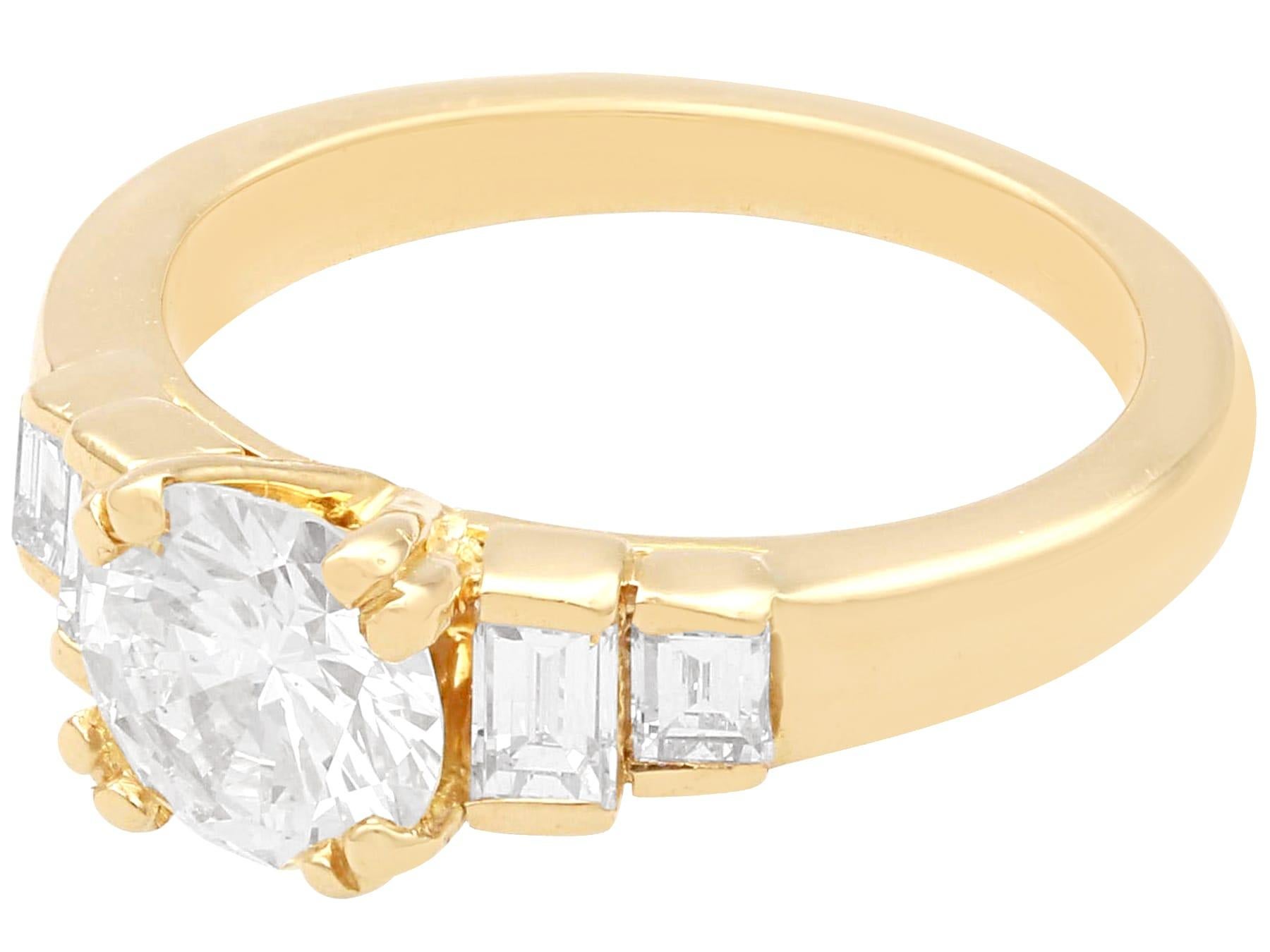 Round Cut Vintage French 1.38 Carat Diamond and Yellow Gold Solitaire Ring For Sale