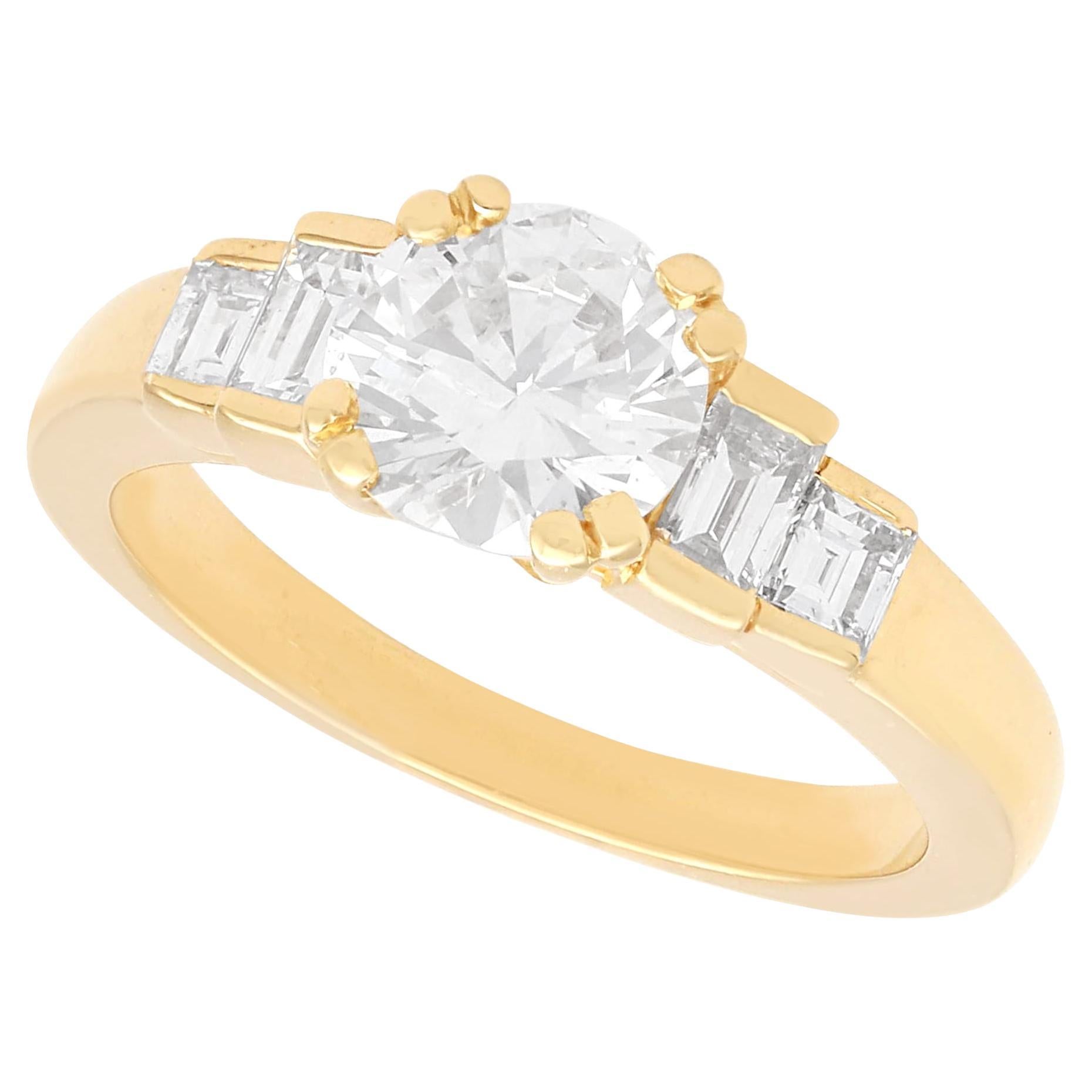 Vintage French 1.38 Carat Diamond and Yellow Gold Solitaire Ring For Sale