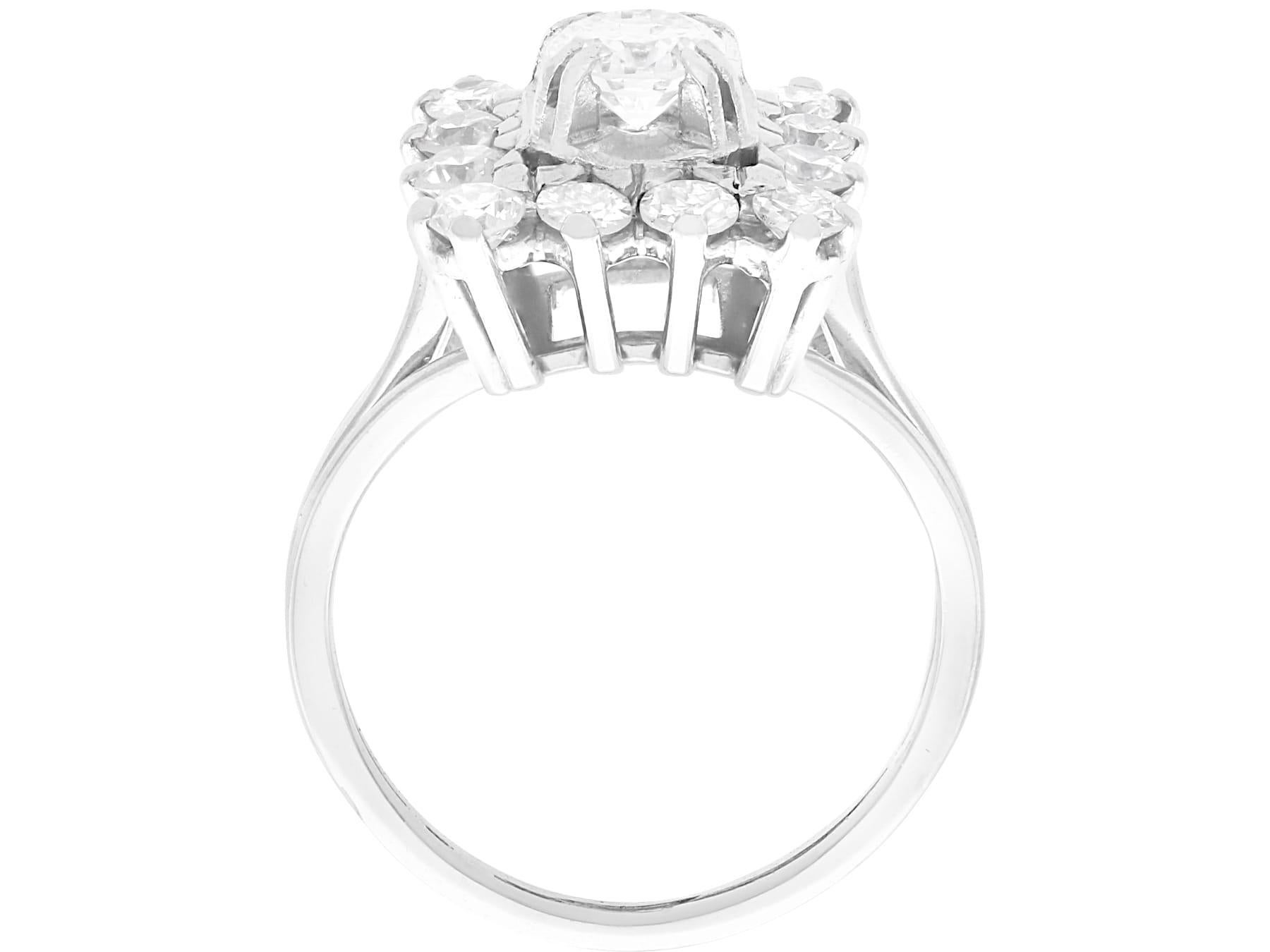 Women's or Men's Vintage French 1.51 Carat Diamond and 18k White Gold Cluster Ring For Sale