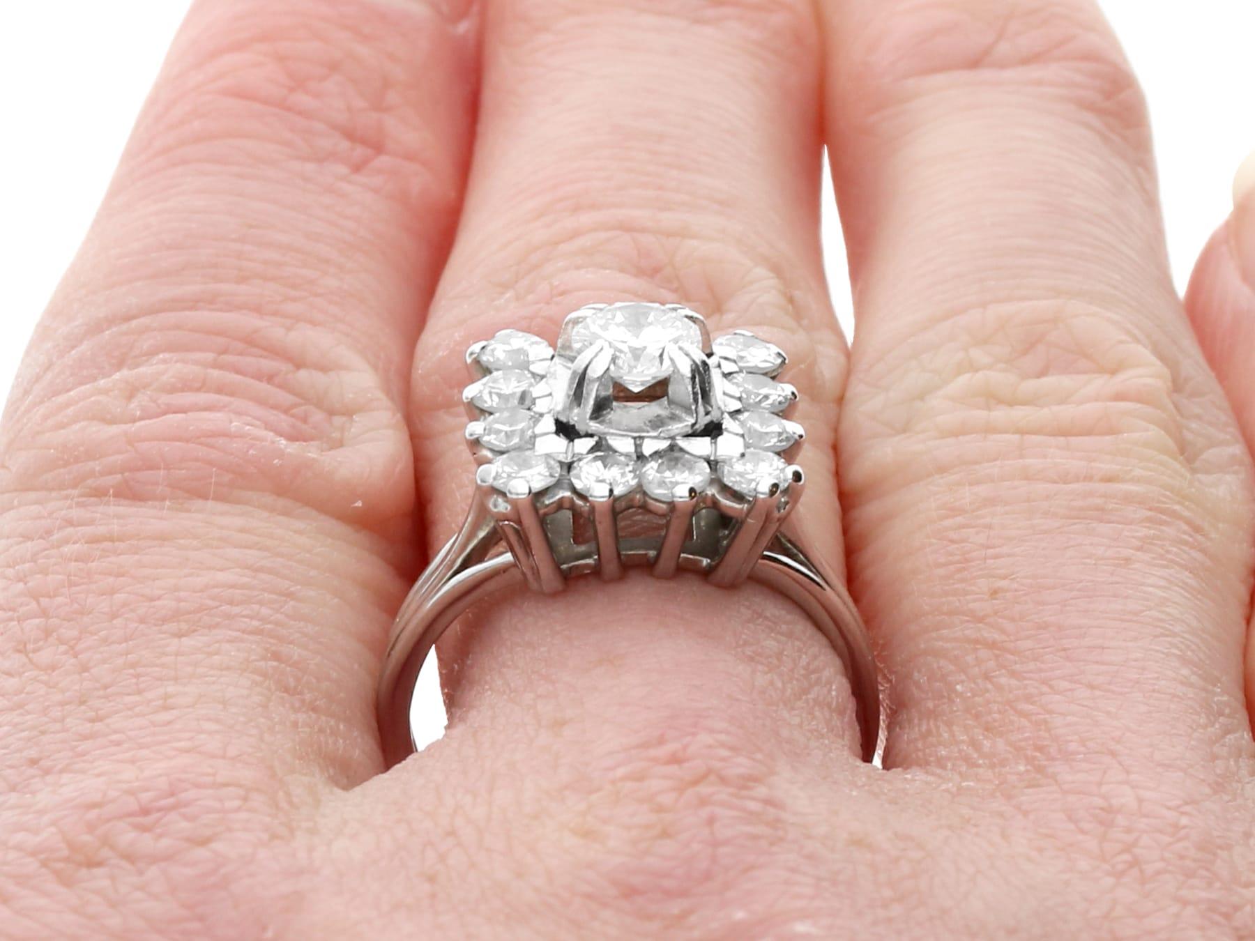 Vintage French 1.51 Carat Diamond and 18k White Gold Cluster Ring For Sale 4