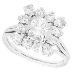 Retro French 1.51 Carat Diamond and 18k White Gold Cluster Ring