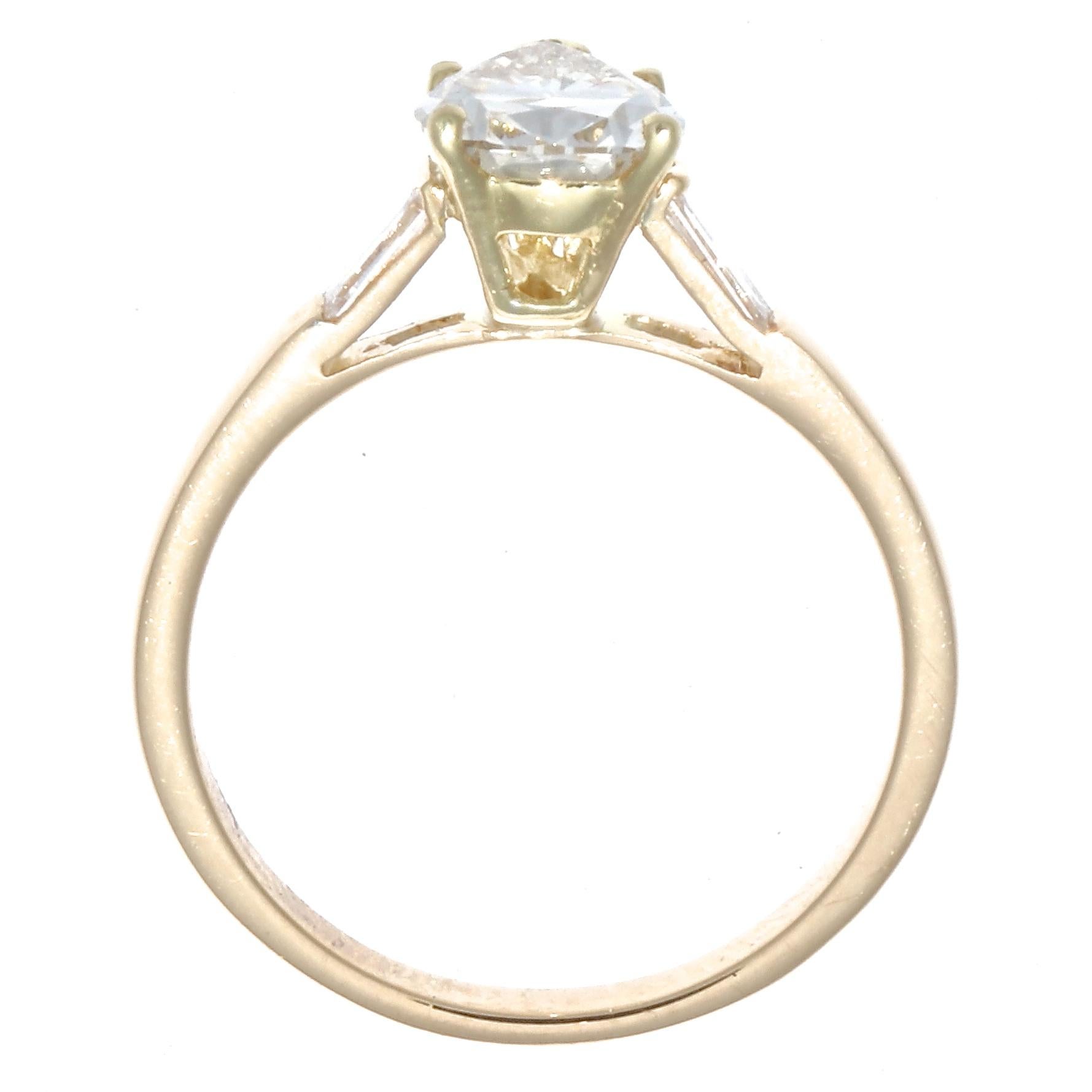 Women's Vintage French 1.59 Carat Pear Shape Light Brown Diamond 18 Karat Gold Ring