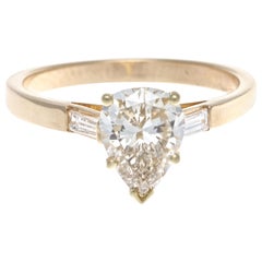 Vintage French 1.59 Carat Pear Shape Light Brown Diamond 18 Karat Gold Ring