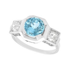 Vintage French 1.73ct Aquamarine and Diamond Platinum Cocktail Ring, Circa 1940