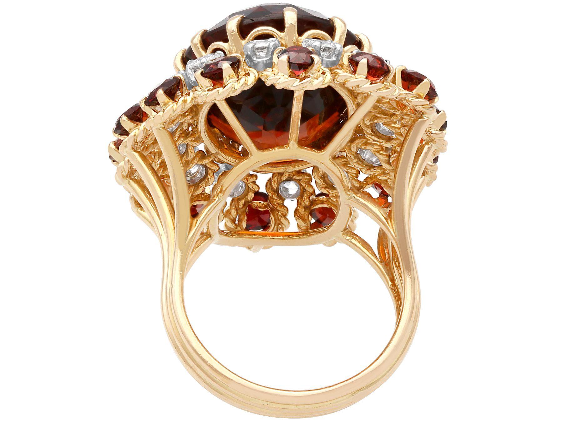 Vintage French 17.67ct Citrine and 1.33ct Diamond Yellow Gold Cocktail Ring In Excellent Condition For Sale In Jesmond, Newcastle Upon Tyne