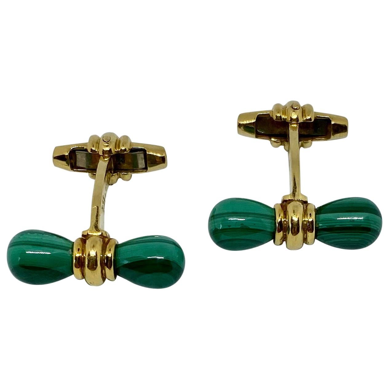 Vintage French 18 Karat and Malachite Cufflinks by Alfred Dunhill For Sale