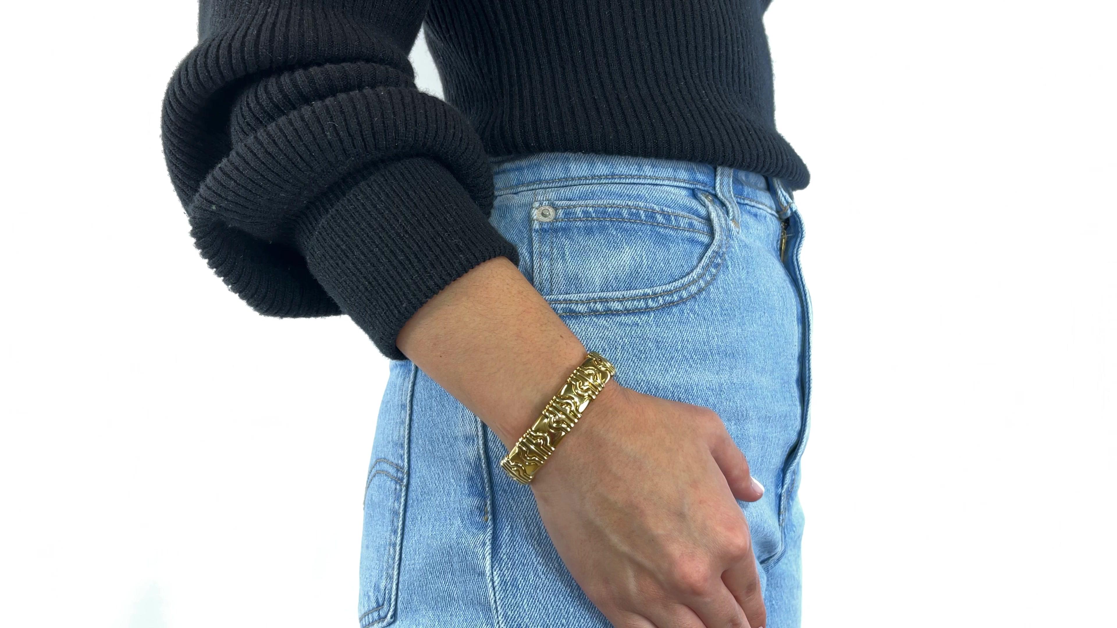 One Vintage French 18 Karat Gold Cuff Bracelet. Crafted in 18 karat yellow gold with French hallmarks. Circa 1980s. 

About the piece: There's no better feeling than smooth, buttery gold against. your skin. Trendy enough to be stacked with your