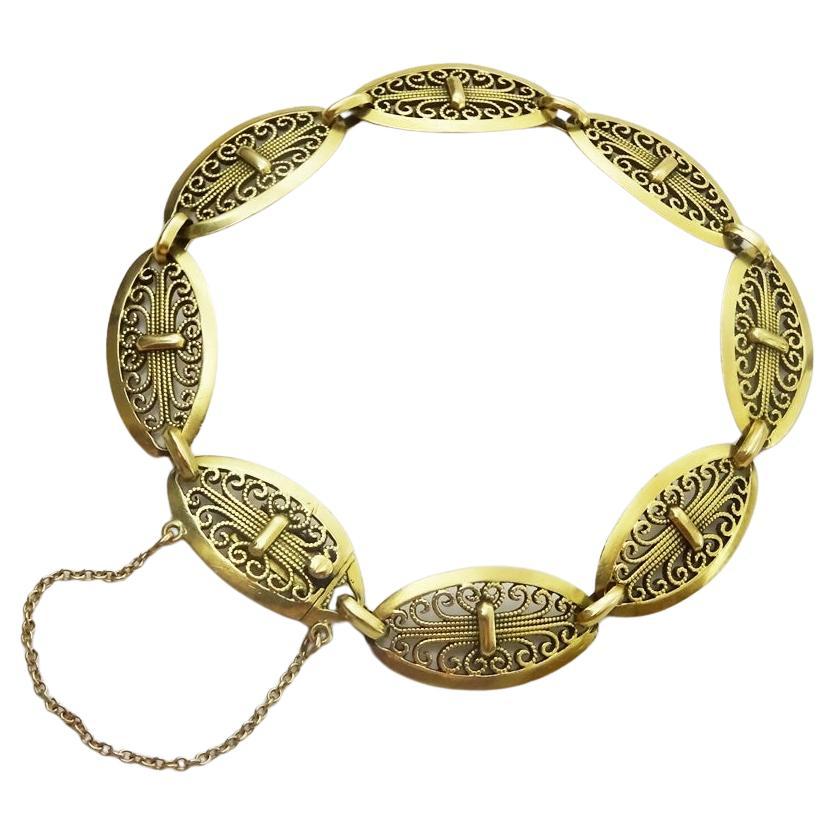 Bracelet français vintage filigrane en or 18 carats en vente