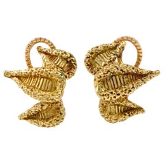 Vintage French 18 Karat Gold Leaf Motif circa 1940s Earrings