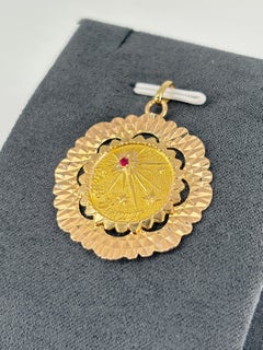 Vintage French 18-Karat Gold Star of Love Ruby Pendant Openwork Hearts 3cm