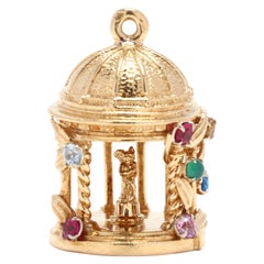 Vintage French 18 Karat Yellow Gold Gemset Angel Observatory Charm / Pendant