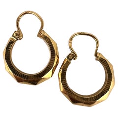 Vintage French 18 Karat Yellow Gold Lever Back Faceted Hoop Earrings