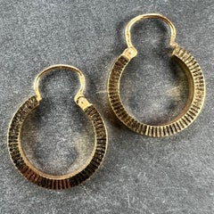 Vintage French 18 Karat Yellow Gold Lever Back Ridged Hoop Earrings