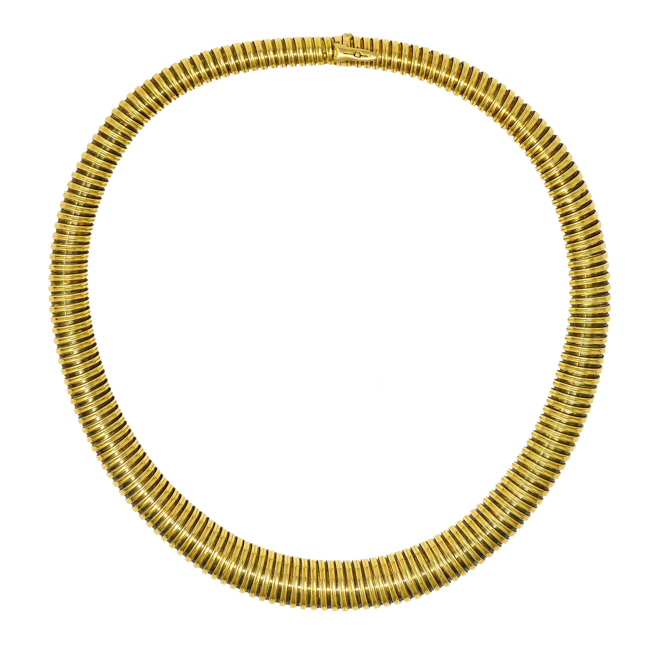 Vintage French 18 Karat Yellow Gold Round Vintage Tubogas Collar Necklace 4