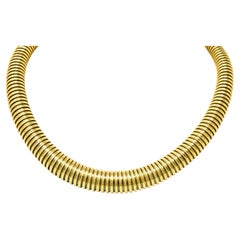 Vintage French 18 Karat Yellow Gold Round Vintage Tubogas Collar Necklace