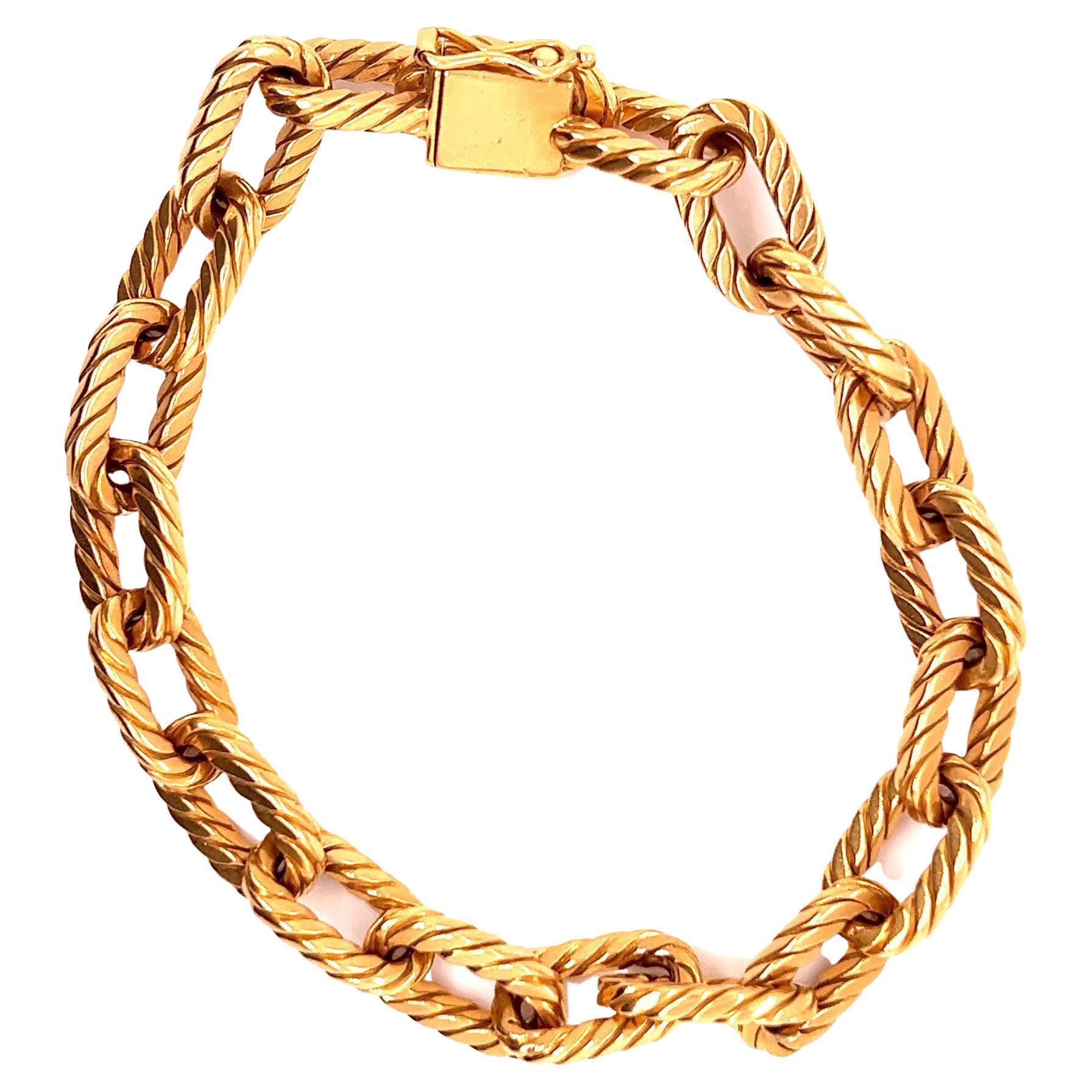 Vintage French 18 Karat Yellow Gold Twisted Link Bracelet