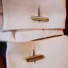 Vintage French 18ct Gold Herringbone Bar Cufflinks, Circa 1960