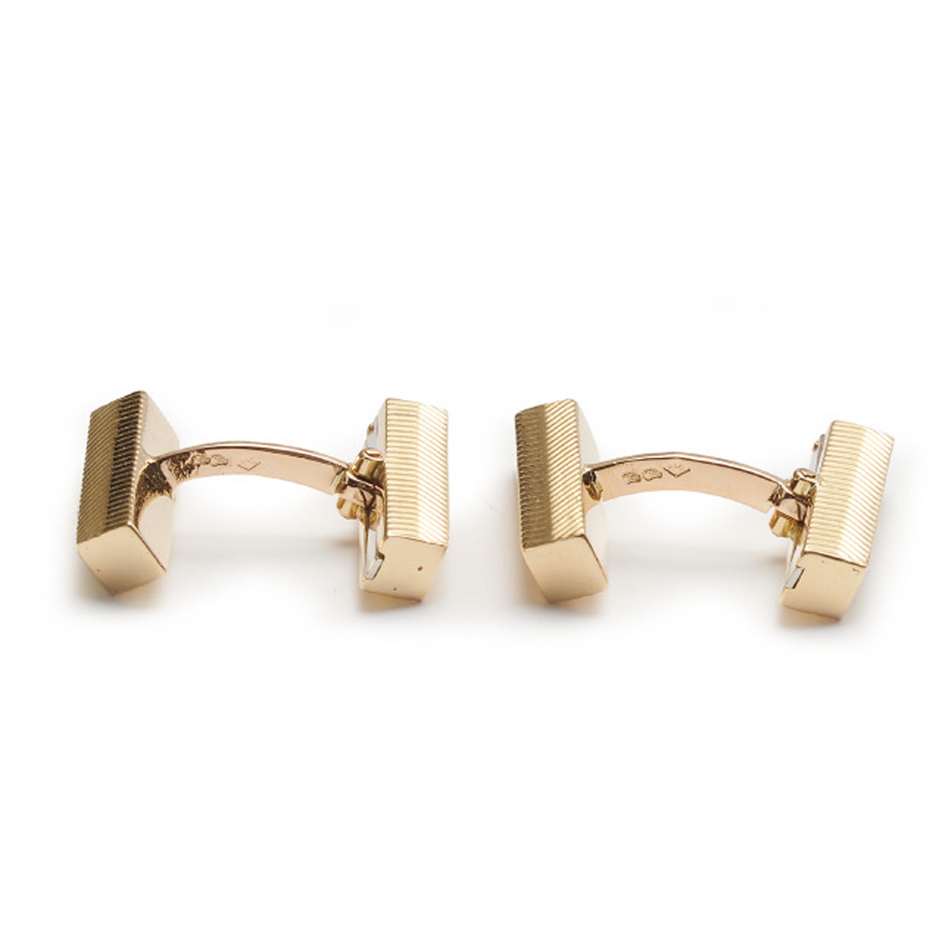 Men's Vintage French 18ct Gold Herringbone Bar Cufflinks, Circa 1960 For Sale