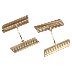 Vintage French 18ct Gold Herringbone Bar Cufflinks, Circa 1960