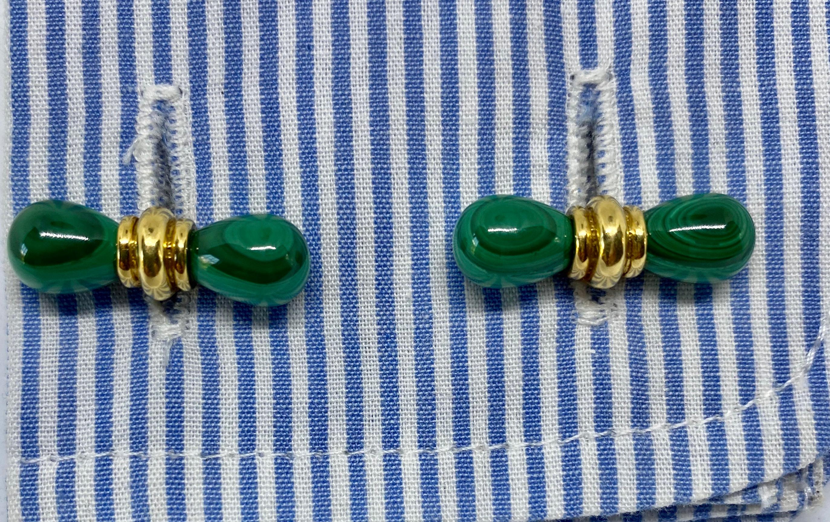 Vintage French 18 Karat and Malachite Cufflinks by Alfred Dunhill For Sale 1