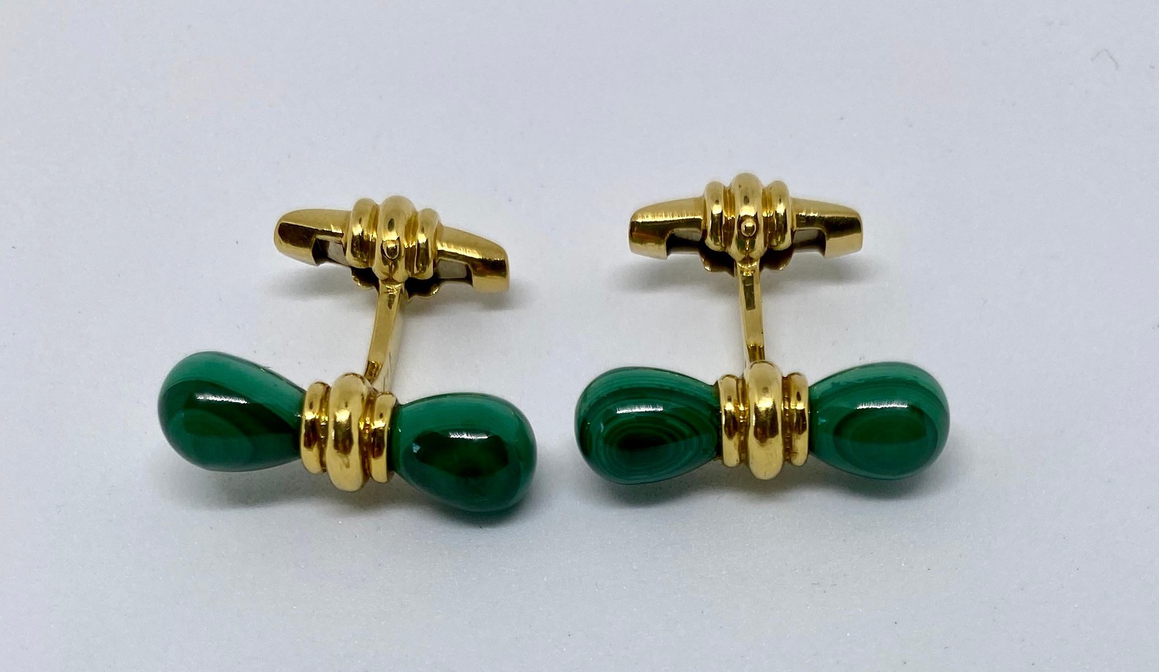 Women's or Men's Vintage French 18 Karat and Malachite Cufflinks by Alfred Dunhill For Sale