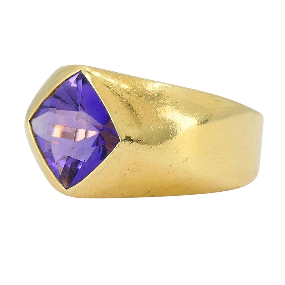 Crisscut Anello francese vintage in oro 18k con ametista in vendita