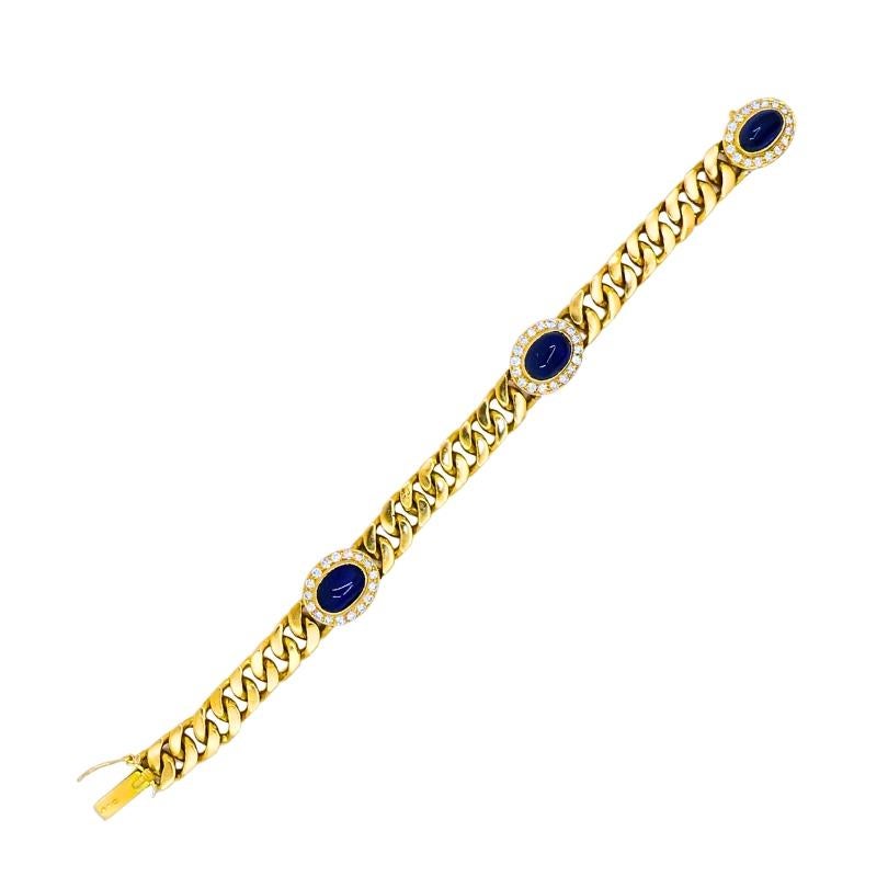 Vintage French 18k Gold Armband Curb Link Sapphire im Angebot 1