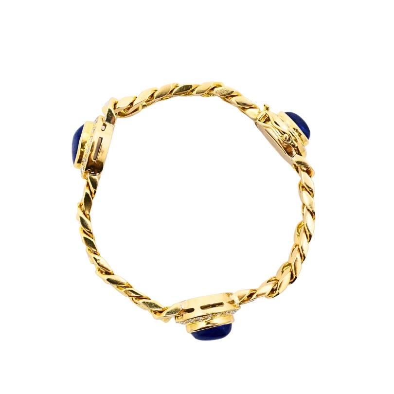 Vintage French 18k Gold Armband Curb Link Sapphire im Angebot 2