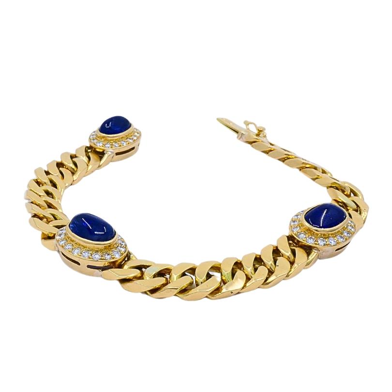 Vintage French 18k Gold Armband Curb Link Sapphire im Angebot 3