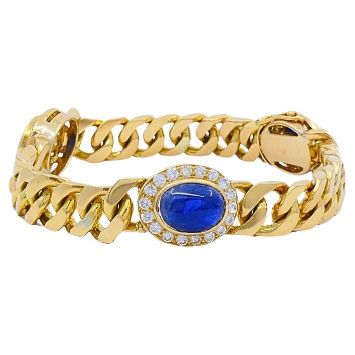 Vintage French 18k Gold Armband Curb Link Sapphire