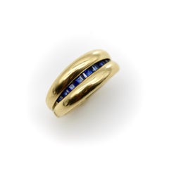 Vintage French 18k Gold Cannel Set Sapphire Ring by MC Paris