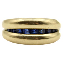 Vintage French 18k Gold Cannel Set Sapphire Ring by MC Paris