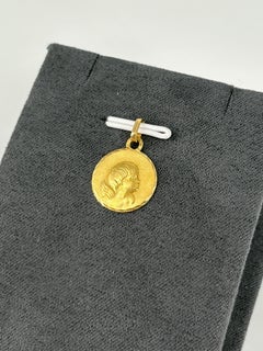 Vintage French 18K Gold Child Profile Baptismal Medal Pendant
