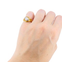 Vintage French 18k Gold Diamond Citrine Ring