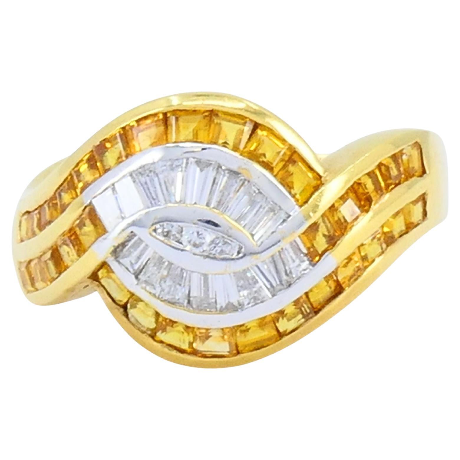 Vintage French 18k Gold Diamond Citrine Ring