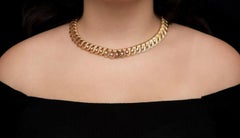 Vintage French 18K Heavy Solid Gold Collar Necklace Mid-Century Wave Link Design