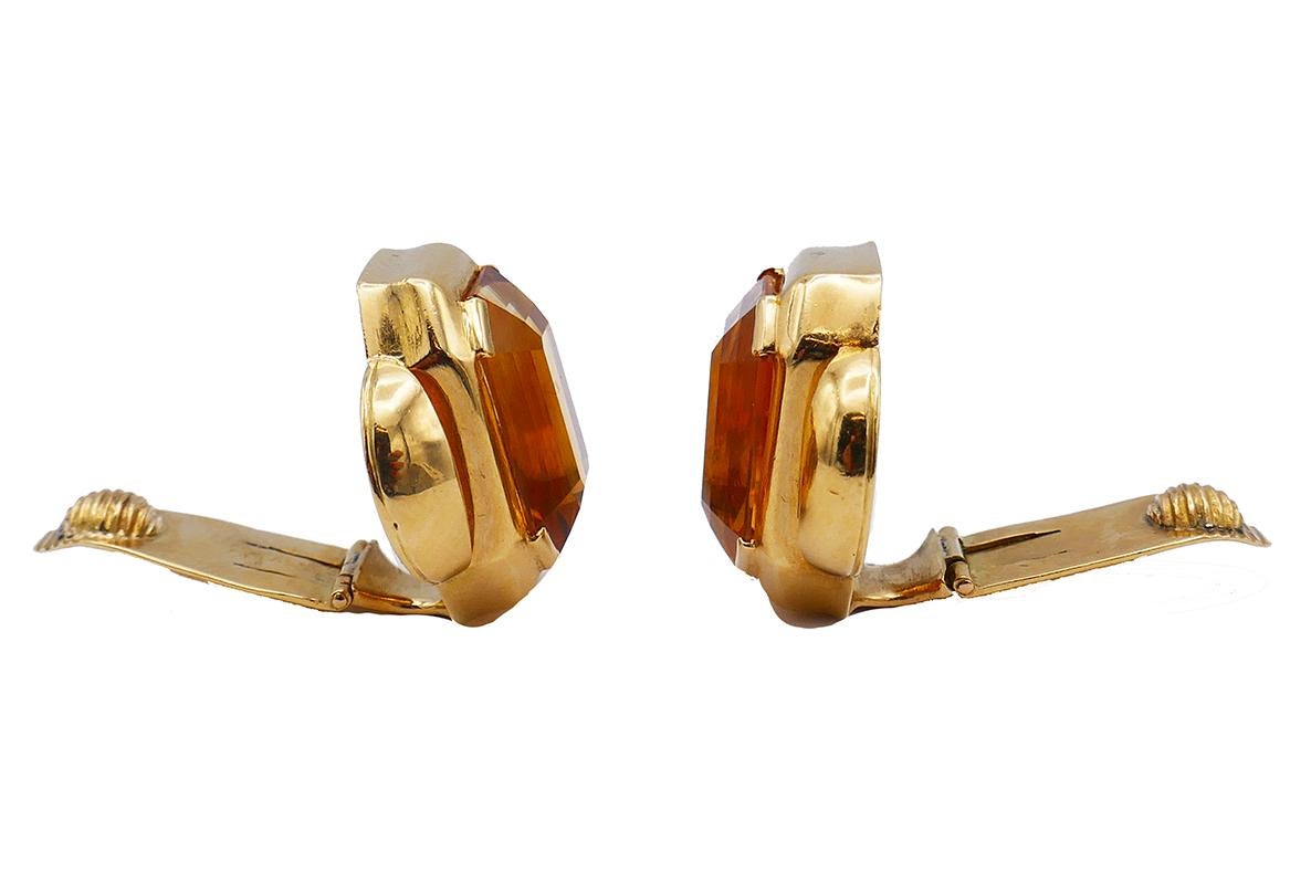 Boucles d'oreilles vintage françaises en or 18 carats et citrine - Bijoux de succession Bon état - En vente à Beverly Hills, CA