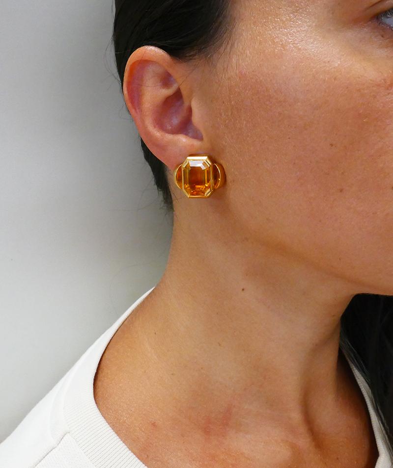 Französische 18 Karat Gold Ohrringe Citrin Nachlassschmuck im Angebot 2