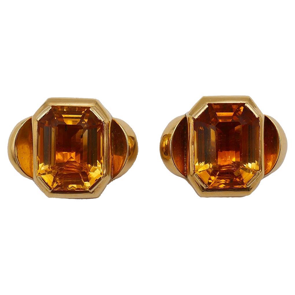 Vintage French 18k Gold Earrings Citrine Estate Jewelry