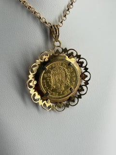 Vintage French 18K Gold Mounted 1869 Napoleon III 20 Francs Coin Pendant