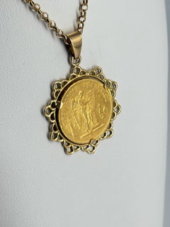 Vintage French 18K Gold Mounted 1889 20 Francs Genie Coin Pendant