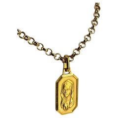 Vintage French 18K Gold Octagonal Virgin Mary Medal