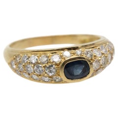 Vintage French 18k gold ring with sapphire and diamonds