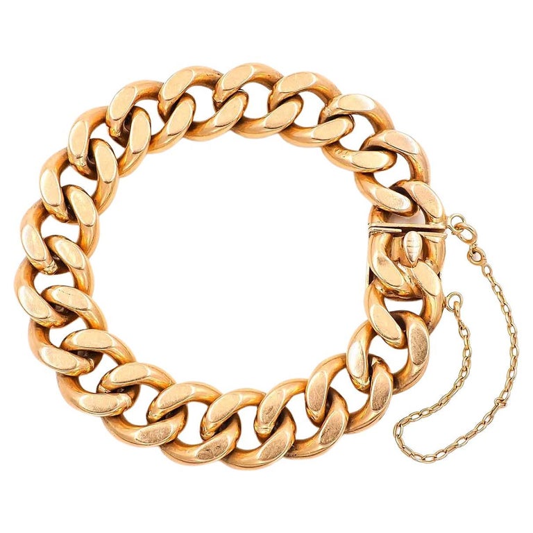 Vintage French 18K Gold Rounded Curb Link Bracelet For Sale at 1stDibs