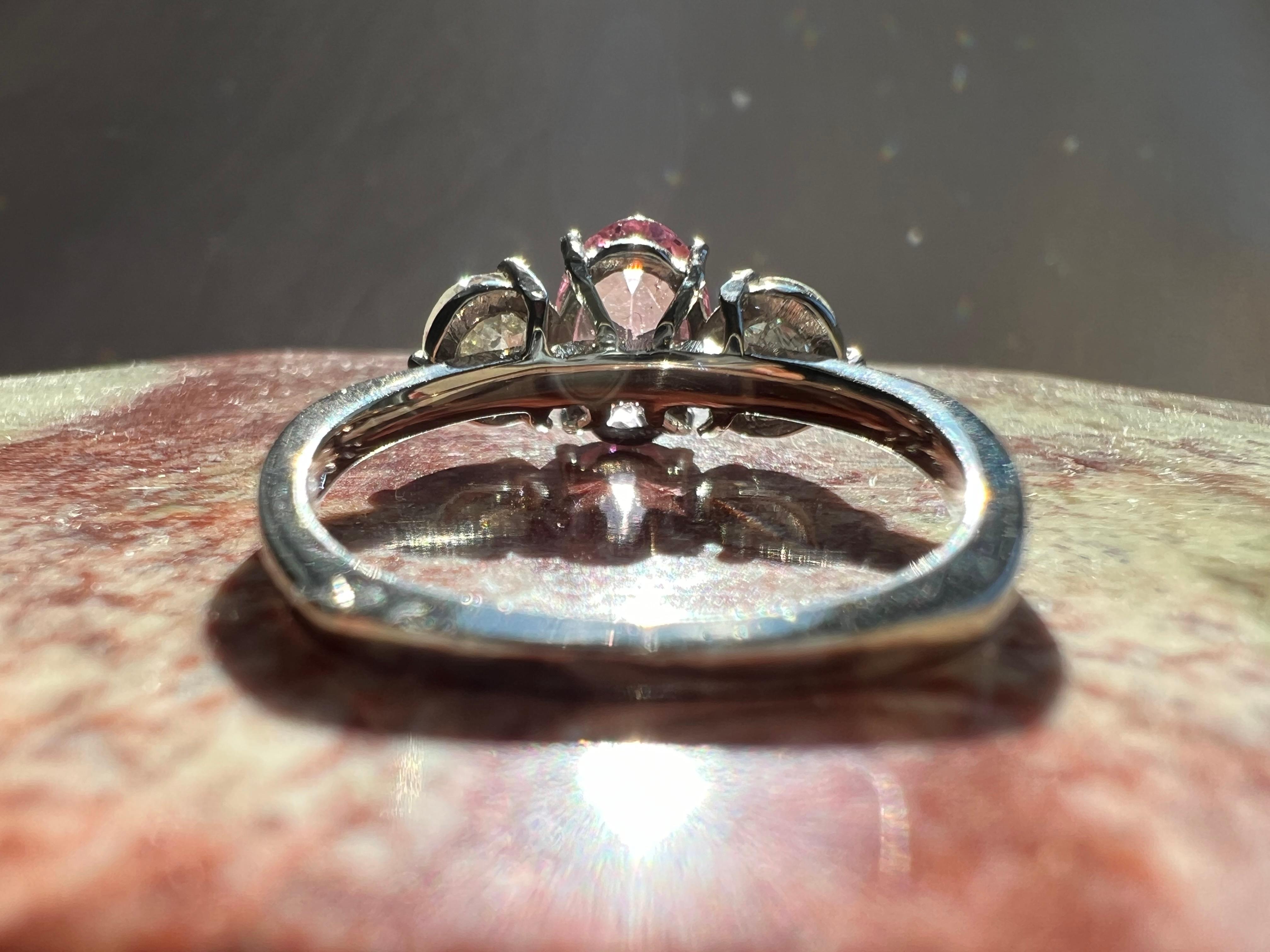 Oval Cut Vintage French 18k Gold Tourmaline & OEC Diamond Ring For Sale