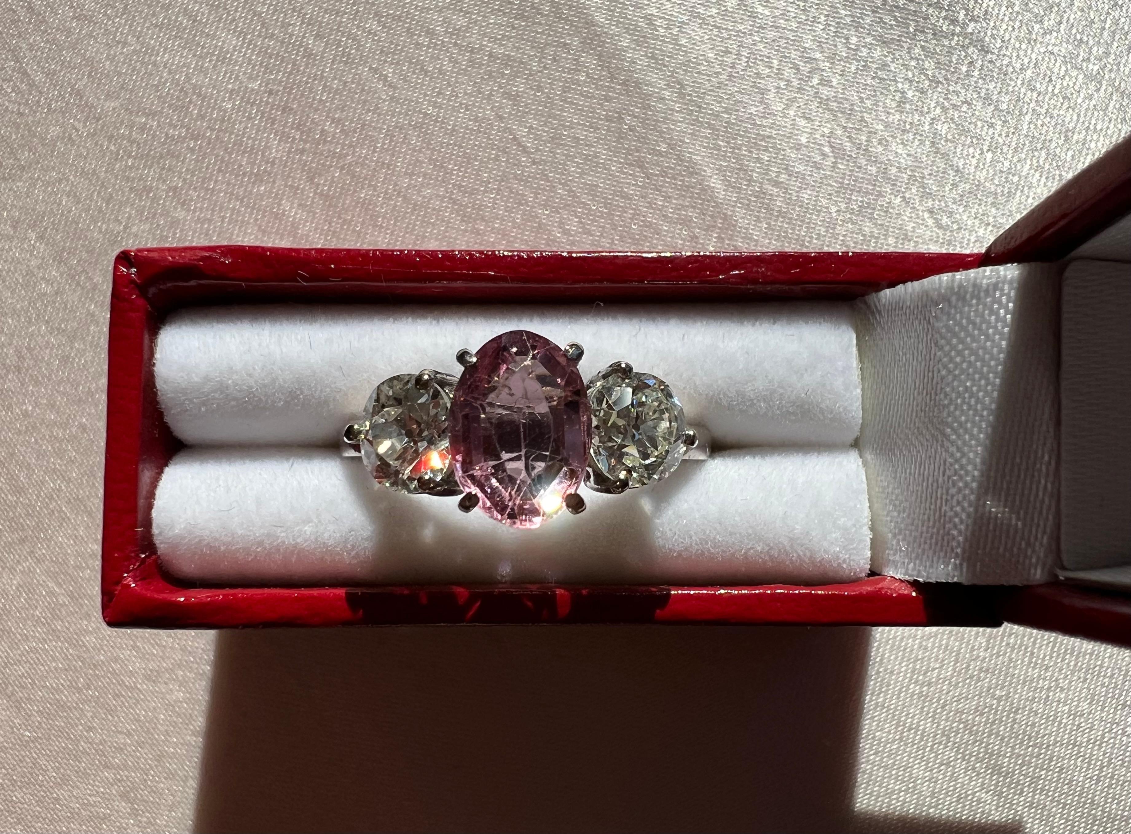 Vintage French 18k Gold Tourmaline & OEC Diamond Ring In Good Condition For Sale In Amsterdam, NL