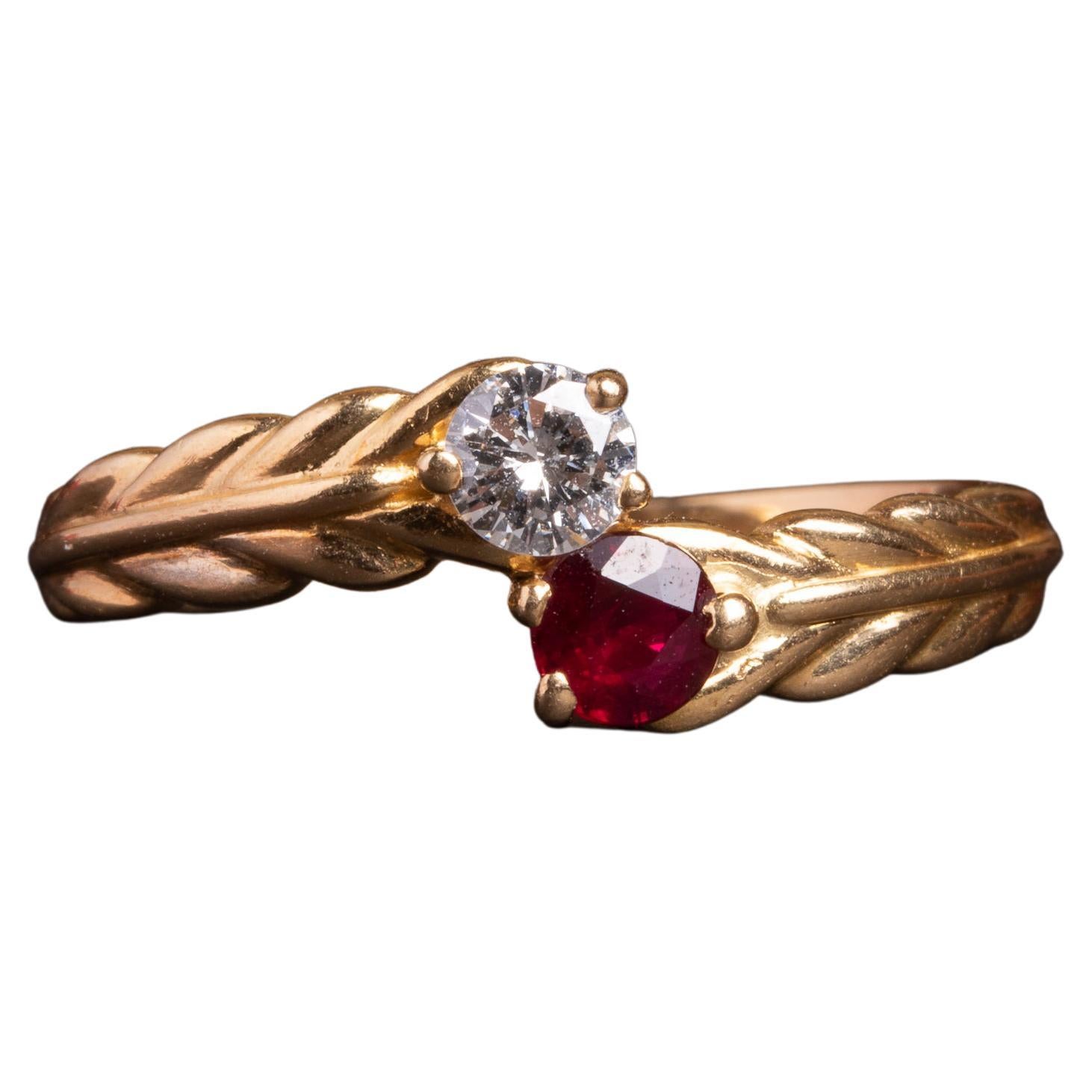 Vintage French 18K Ruby and Diamond Toi et Moi Ring
