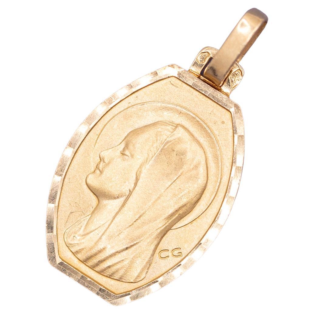 Vintage French 18K solid yellow Gold Virgin Mary Charm Pendant For Sale