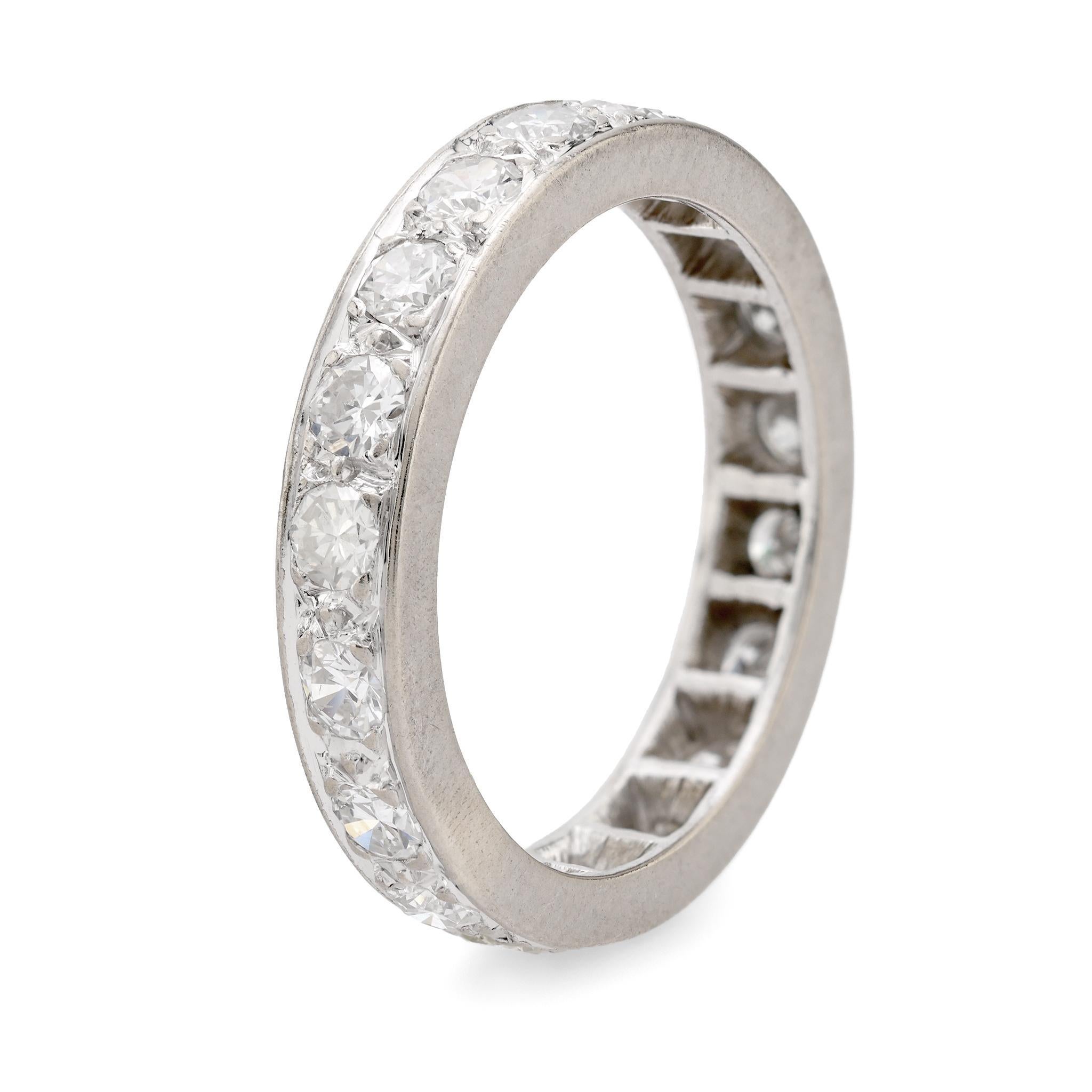 Brilliant Cut Vintage French 18k white gold diamond eternity band For Sale